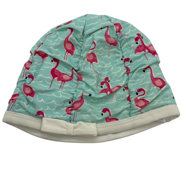 Janie & Jack Kids Flamingo Swim Cap 10-12 Lightweight Polyester Turquoise & Pink - Picture 1 of 3